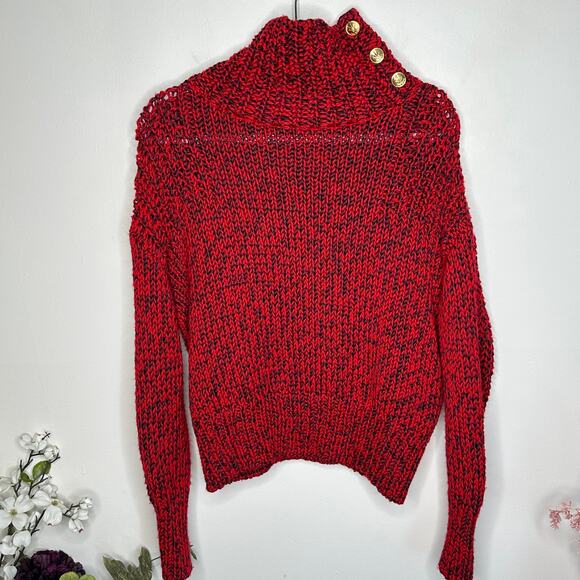 RAG & BONE Sandra T-Neck Turtleneck Sweater Chunky Red Black Marl {16} - Picture 3 of 7